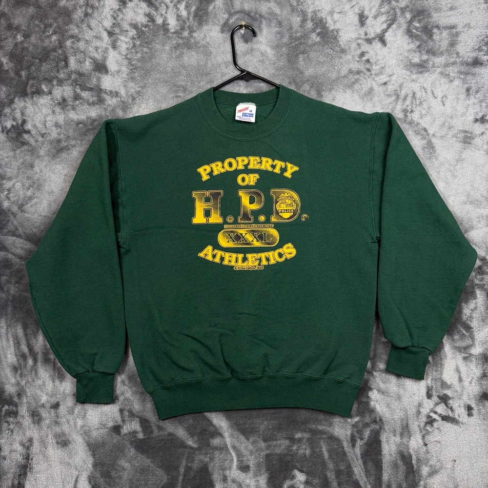 Jerzees Sweatshirt Mens Medium Green Honolulu Police HPD Athletics Vintage 90s